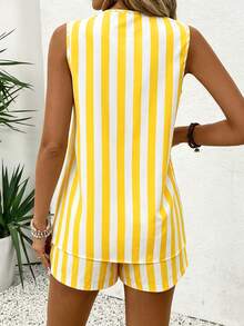EMERY ROSE V-Neck Sleeveless Casual Minimalist Striped Women's 2 Pieces Set - Multicolor - View 2
