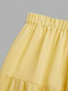 Sweetra Plus Size Women's Casual Cottage Core Solid Color Top And Skirt, Spring/Summer 2-Piece Set Vacation Butter Yellow - Yellow - View 13