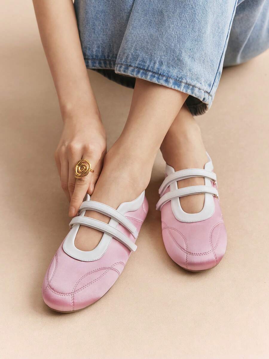 Rosivie Women Shoes Spring And Autumn New Pink Round Toe Low Vamp Comfortable Casual Fashion Silk Texture Elegant Temperament Ballet Shoes - Pink - View 1
