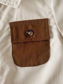 Playful Pals Baby Boys Brown Colorblock Polyester Co-Ords Everyday Casual Short Sleeve Collared Shirt With Pocket And Regular Length Shorts Squishy Summer Outfits - Brown - View 5