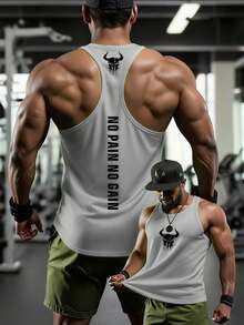 Gym Rark 男士字母印花露背運動背心，健身房穿著 - 淺灰色 - 查看 2