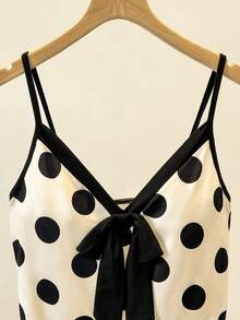 GlowEve Atasan Cami Wanita Elegan dengan Motif Polkadot dan Hiasan Pita untuk Musim Panas - MultiWarna - View 4