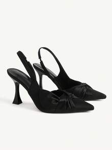 CUCCOO CHICEST Women's Shoes Pointed 9CM Elegant Stiletto Shoes Back Lift With Knotted Pleats Cross With Bow Buckle Black Kitten Heel Sexy Versatile - Black bow - View 1