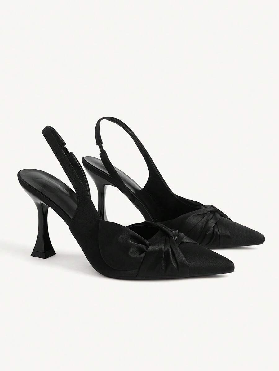 CUCCOO CHICEST Women's Shoes Pointed 9CM Elegant Stiletto Shoes Back Lift With Knotted Pleats Cross With Bow Buckle Black Kitten Heel Sexy Versatile - Black bow - View 1