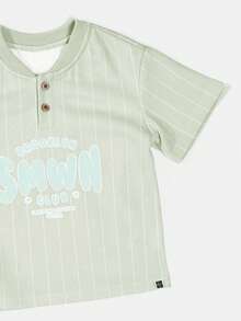SUMWON Boys Pinstripe Henley Co-Ord Set With Graphic Logo Print Shorts Summer Casual Matching Outfit - Green - View 4