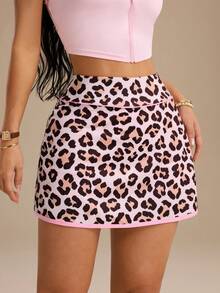 StreetHx Women's Summer Patchwork Leopard Print Split Phone Pocket Sports Skort - Multicolor - View 4