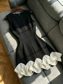 Franclia Women's Elegant Colorblock Ruffle Sleeveless Summer Dress - Black - View 2
