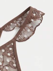 lacRébo Brown Floral Polka Dot Lace Underwired Bra With Ruffle Straps And Sexy Matching Thong - Brown - View 8