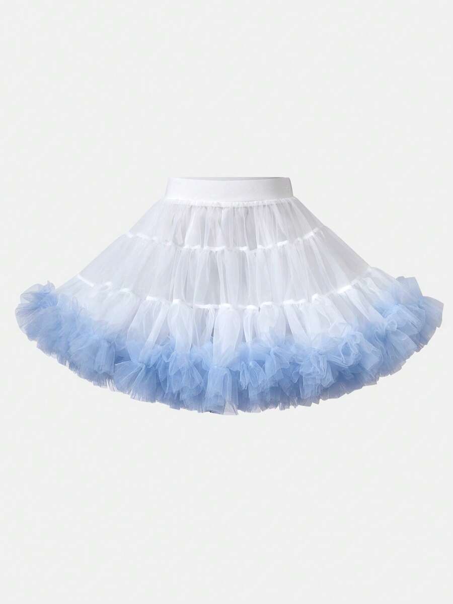 Elladie kids 年轻女孩的奢华白色薄纱泡泡袖裙,适合春夏秋季节,适合外出、聚会,可搭配T恤或衬衫,给人一种可爱、甜美的感觉 - 淺藍色 - 查看 1