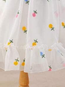 Glamorique Kids 女嬰白色刺繡洋裝，優雅夏季花童公主裙，花卉泡泡袖大裙擺，背後大蝴蝶結，適合生日派對 - 米色 - 查看 6