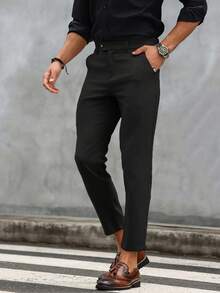 Manfinity Mode Men's Solid Color Minimalist Casual Black Formal Pants, Old Money Style, Ceremony - Black - View 6