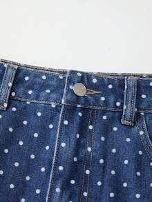GlowEve Damen Sommer Lässig Polka Dot Muster Denim Rock - Blau - Übersicht 3