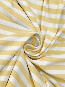 SHEIN LUNE Women's Casual Summer Yellow Striped Loungewear Color Block Fashion Short Sleeve T-Shirt And Shorts 2-Piece Set,Vacation Commute Daily Basic Outfits - Yellow - View 7