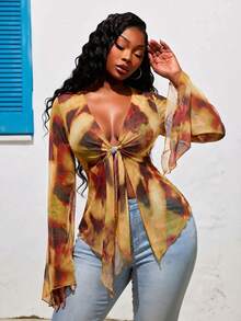 Radiana Plus Size Women's Butter Yellow Pleated Casual Sexy Versatile Daily Outing Top Party Vacation Cocktail Going Out Summer - Orange - View 5