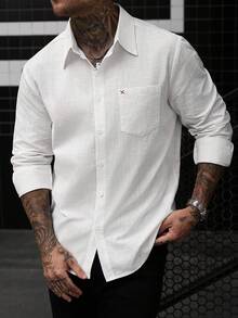 Manfinity CasualCool Men's Long Sleeve Single-Breasted Casual Pocket Shirt, Ceremony - White - View 5