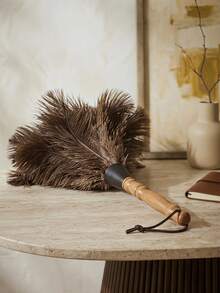 Cirelle 1pc Natural Feather Duster With Wooden Handle, Gentle Cleaning Brush For Home, Furniture & Decor, Lint-Free Dust Remover For Shelves, Books, Jewelry & Ornaments, Elegant Cleaning Tool For Bedroom & Living Room, Ideal Gift For Home Enthusiasts. - White Pole #1 - View 2