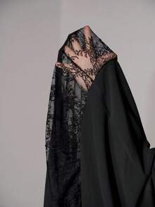 MOTF PREMIUM VESTIDO LARGO Y HOLGADO CON PARCHES DE ENCAJE PARA VACACIONES PRIMAVERA VERANO - Negro - Ver 8