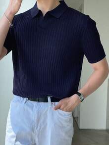 DAZY Men Ribbed Knit Top - Navy Blue - View 5