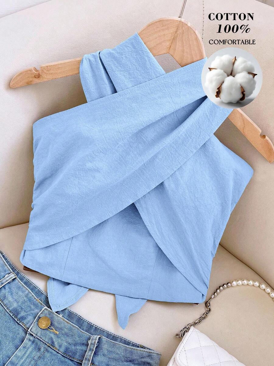 Travachic Áo hai dây buộc cổ kiểu dáng thường ngày cho nữ, thích hợp cho mùa hè. - Màu xanh bạc hà - Xem 1