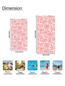 1pc Bohemian Flower Pattern Beach Towel, Oversized Ultra-Fine Fiber Beach Blanket, Super Absorbent Bath Towel, Suitable For Travel, Swimming, Diving, Surfing, Beach Accessory Summer Travel, Vacation Holiday Bathroom Decor Beach Essentials - Pink - View 3