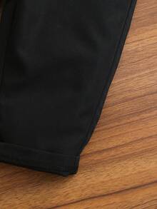 4 Stücke elegantes Gentleman-Anzugset für Babys: Beinhaltet gestricktes weißes Langarmhemd mit Fliege, V-Ausschnitt einreihige Weste, schwarzer Jacquard-Revers-Doppelreiher Langarmblazer und elastische Hose, geeignet für Geburtstagsfeier, Abendessen, Hochzeit, Taufe, erste Geburtstagsfeier, Klavier-, Violinenaufführung - Schwarz - Übersicht 8