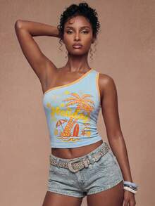 Modviera Women's Sexy Bombshell Beach Resort Asymmetrical Crop Top - Multicolor - View 5