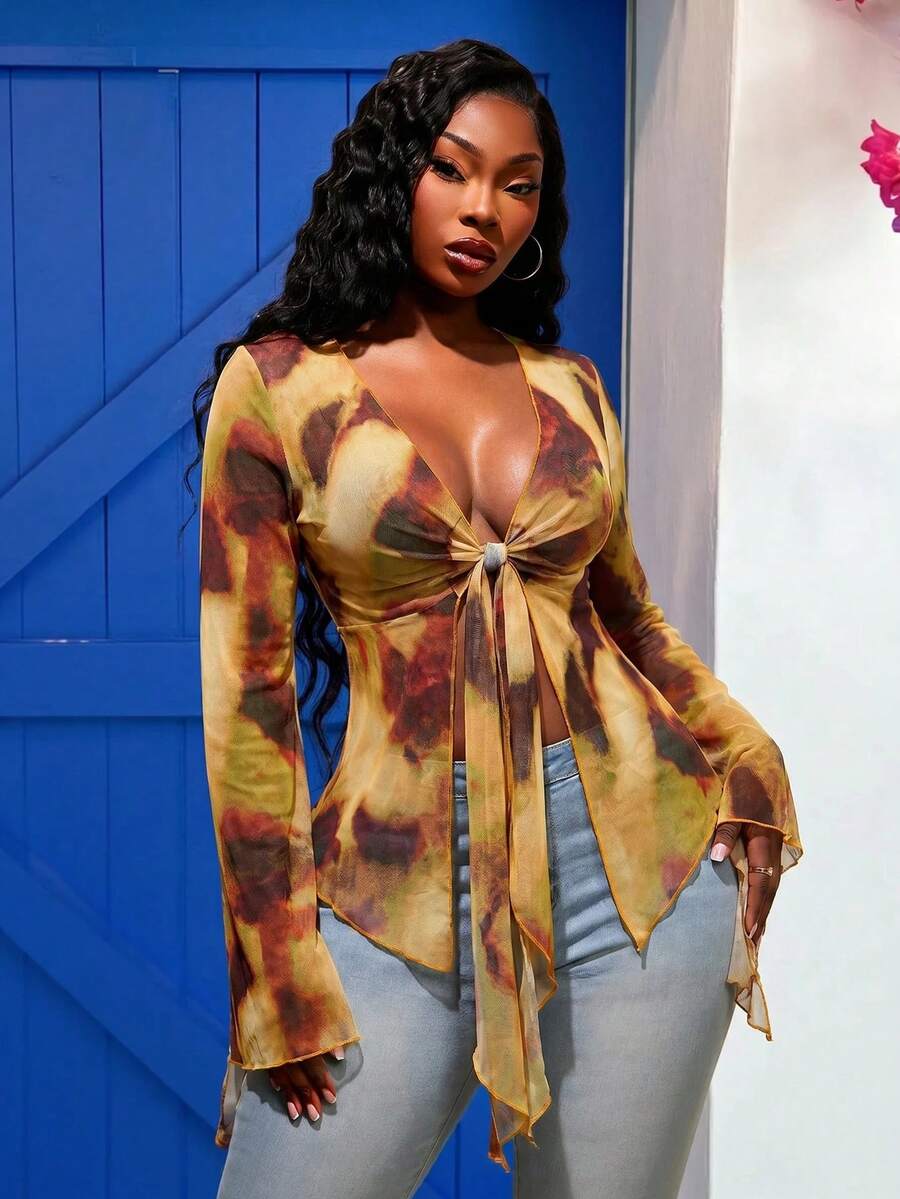 Radiana Plus Size Women's Butter Yellow Pleated Casual Sexy Versatile Daily Outing Top Party Vacation Cocktail Going Out Summer - Orange - View 1