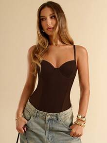 SHEIN BAE Women's Solid Color Casual Camisole Style Camisole - Coffee Brown - View 1