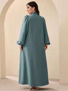 Al Najma 大尺碼女款素色領口休閒派對阿拉伯風洋裝 - 綠色 - 查看 2
