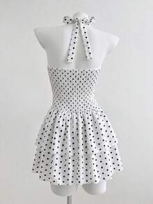 Flirla Top elegante da donna con scollo all'americana a pois e schiena scoperta & mini abito bianco - Bianco - Visualizzare 2