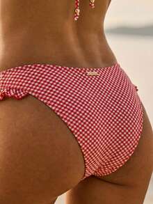 Aralina Summer Resort Vacation Beach Western Gingham Ruffle Triangle Bikini Set Swim Bag Included Suits For Women Bathing Outfits Woman - Red - View 9