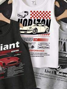 RANDOM 6 PCS SEND 3 PCS Pieces Classic Sporty Racer Print Casual Tank Tops For Young Boys, Summer - Multicolor - View 3