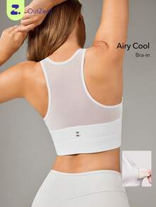 OutZeal Top de tirantes para mujer, sujetador deportivo blanco para gimnasio, entrenamiento y pilates, con almohadillas extraíbles y panel de malla en la espalda, top activo - Blanco - Ver 1