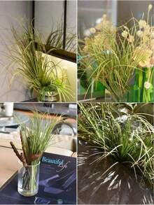 8/16-Piece Artificial Plant Set, Artificial Bush Wheat Grass Greenery, Artificial Green Plant Stems, Realistic Outdoor Plants, Home Decor, Simulation Tall Grass Artificial Plants, Indoor And Outdoor Decoration - Green - View 6
