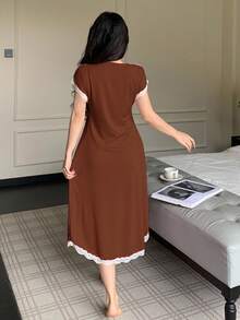 SHEIN 女款深V領蝴蝶結睡袍 - 鏽棕色 - 查看 2