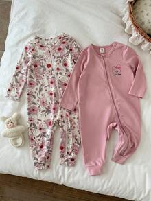 LMoss Kids Baby Girl Knitted Cute Animal Pattern Casual Romper 2 Pieces Set - Dusty Pink - View 6