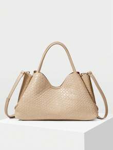 MOTF PREMIUM TAS TOTE MODIS WANITA, WARNA APRIKOT LEMBUT, TAS TANGAN LIBURAN PU TENUN YANG INDAH, COCOK UNTUK KEHIDUPAN SEHARI-HARI, PERJALANAN, LIBURAN, DAN PERJALANAN - Aprikot - View 5