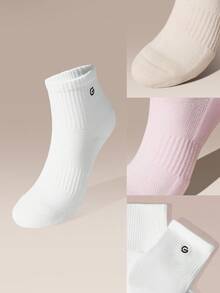 GLOWMODE 5 Pairs Socks Soft Ventilated Mesh With Embroidered Logo Workout Daily Casual - White+Apricot+Light Pink - View 7