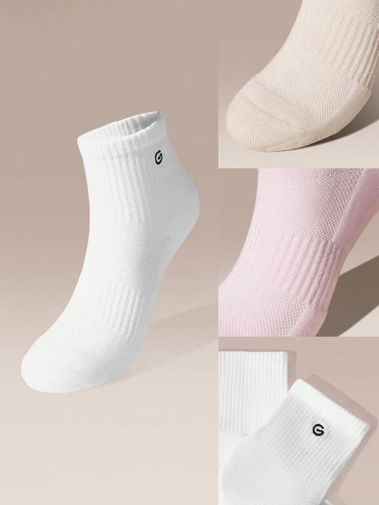 5 Pairs Socks Soft Ventilated Mesh With Embroidered Logo Workout Daily Casual
