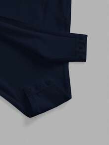SHEIN BASICS بودي نسائي كاجوال من القطن بنسبة 95%، محبوك باللون الأزرق الداكن، بياقة دائرية وأكمام قصيرة، بقصة ضيقة، مناسب للصيف - أزرق بحري - مشاهدة 5