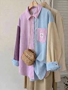 SHEIN CURVE+ 大尺碼休閒 90 年代色塊長袖夾克，秋冬風格，2026 22W 紫色早午餐畢業季 - 彩色 - 查看 7
