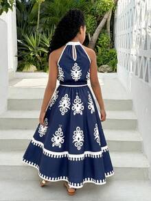 SHEIN Tween Mädchen Frühling/Sommer Mode Lässig Urlaub Ärmelloses Top und Rock Set, einfach und stilvoll, geeignet für Sommerkleidung, Urlaub Outfit - marineblau - Übersicht 2