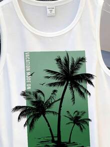 Boys' Knitted Simple Sleeveless Tank Top Suitable For Summer, Classic Coconut Tree Vacation Pattern Print, Suitable For Vacation, Suitable For Seaside, Suitable For Beach - White - View 4