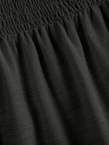 SHEIN MOD Rok Kasual Wanita Warna Polos dengan Lipatan di Pinggang untuk Liburan - Hitam - View 4