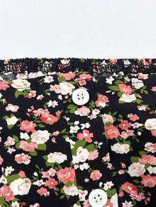 Vionelle Plus Size Women's Ditsy Floral Print Square Collar Buttoned Dress Maxi Women Outfit - Black - View 8