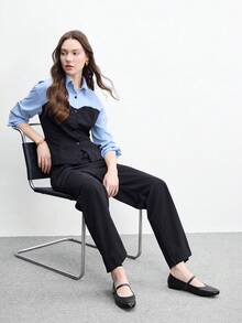 CUCCOO BIZCHIC 女款休閒通勤時尚百搭字母扣飾素色平底鞋 - 黑色 - 查看 3