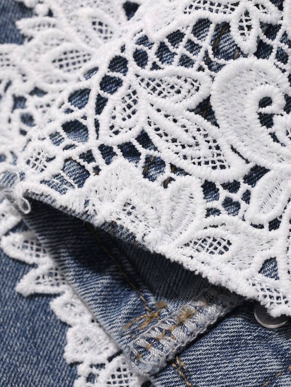 Women's Contrast Lace Single-Breasted Fashion Camisole Denim Top