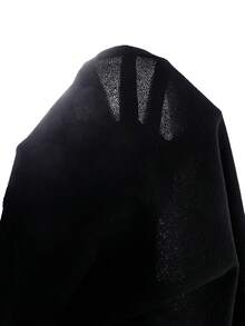 SHEIN 1件 青少年女孩 春/夏新款 休閒優雅 針織仿麂皮 V領短袖拼接喇叭下擺 修身黑色洋裝 日常休閒 外出通勤洋裝 - 黑色 - 查看 4