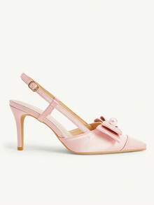 CUCCOO CHICEST Pointed Fashion Bow Satin Wedding Elegant Sexy Hollow Word With Pink High Heels - Pink - View 3