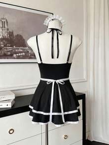Fantasy Costume Fantasy Costume 標準尺寸 COS 女僕角色扮演蕾絲拼接牛奶絲內裙 + 圍裙 + 頸圈 3件組 - 黑與白 - 查看 8